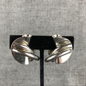 Vintage Silver Abstract Shape Clip On Earrings